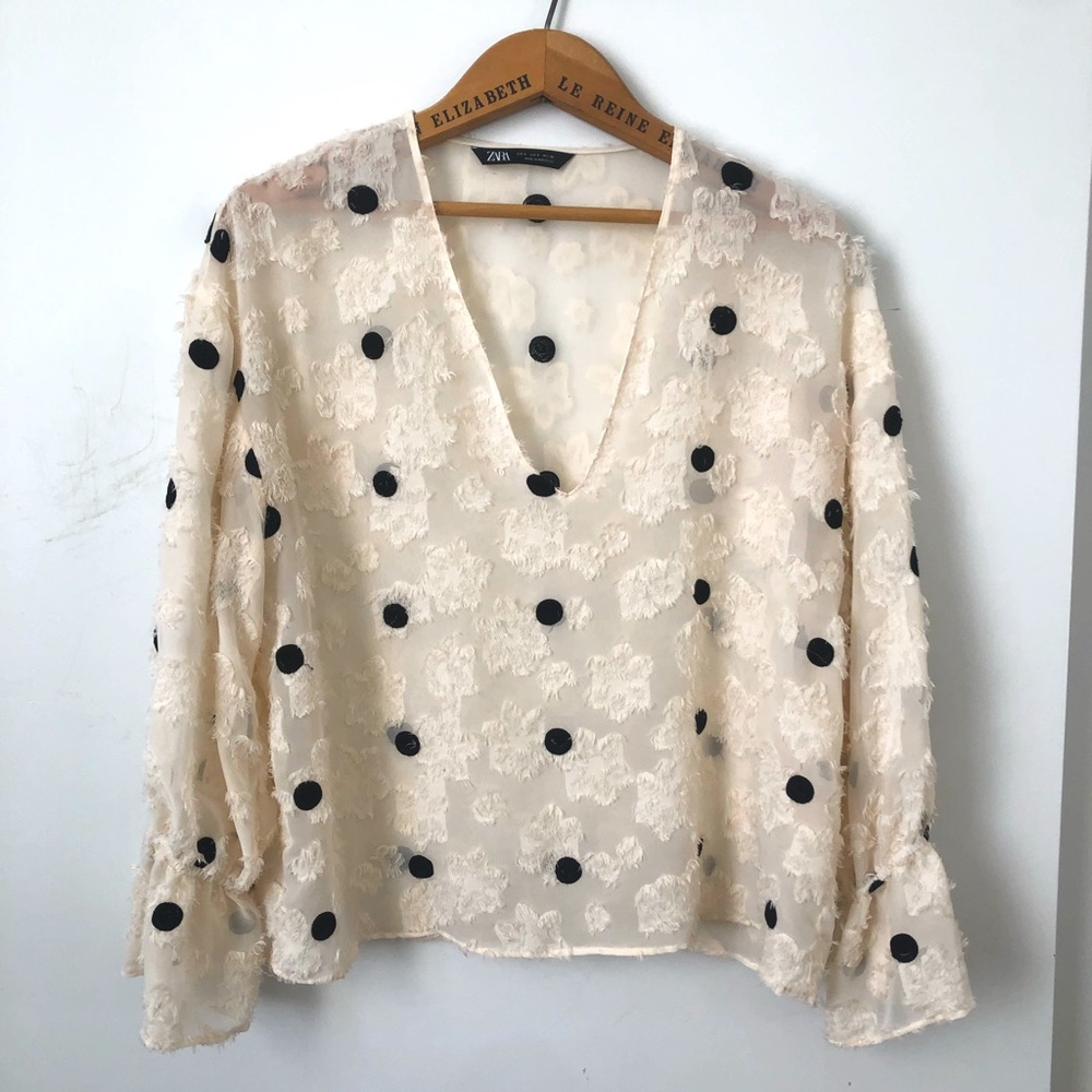 Zara Cream Polka Dot Women's Top